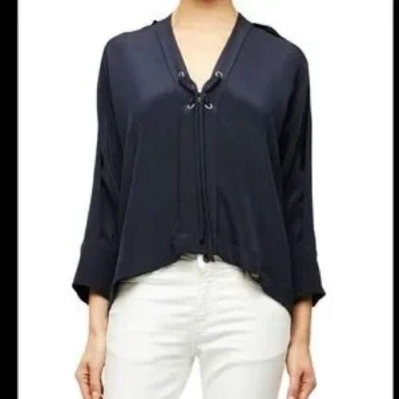 IRO navy Ali's lace-up blouse Sz 36/US 4-6 - Picture 2 of 7